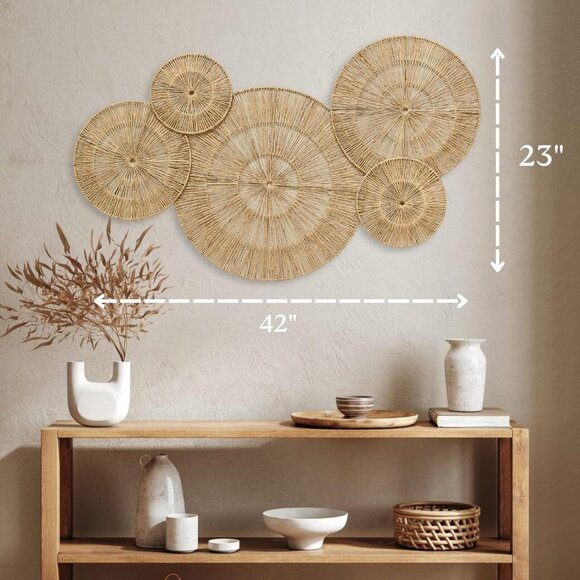 CHI AN 18 Inch Boho Wall Decor – Set of 5 Woven Jute Wall Baskets, Boho Wall Art - Picture 3 of 6